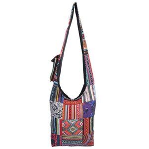 Patched Graphic Printed Cotton Hippie Hobo Bag